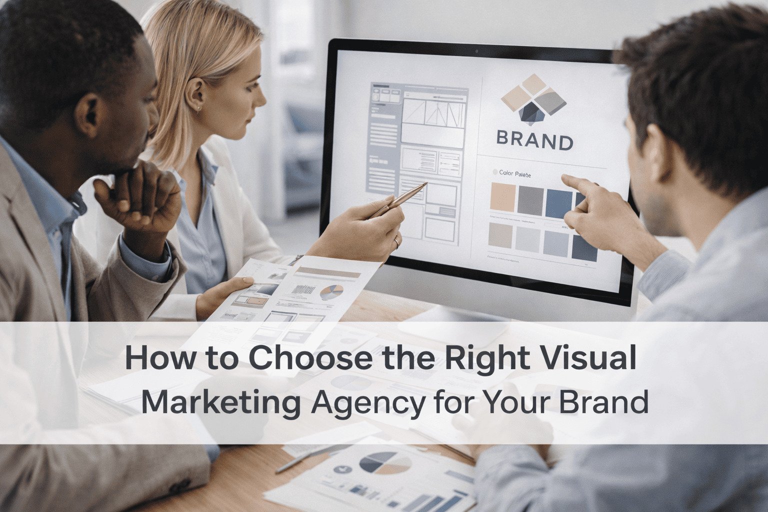 How to choose the right visual marketing agency for your brand illustrated through a professional branding strategy discussion